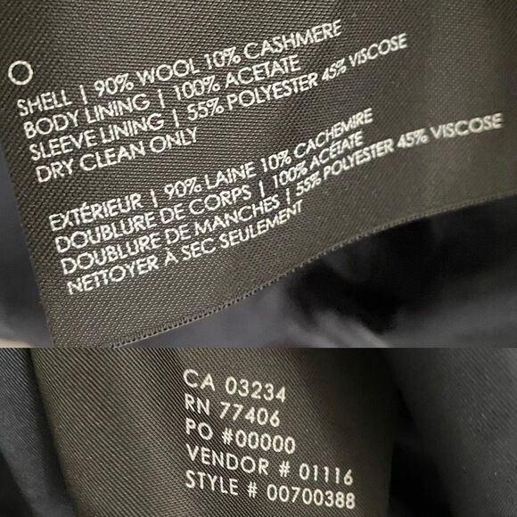 CLUB MONACO Cropped Wool Cashmere Fall Winter Jacket Blazer Black XS - Picture 12 of 12